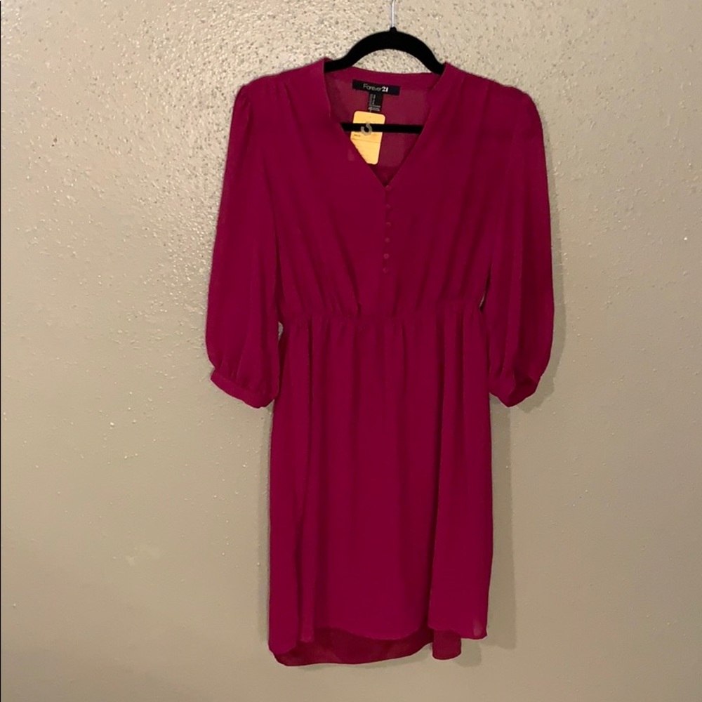 Fuchsia Mesh Dress with Sleeves